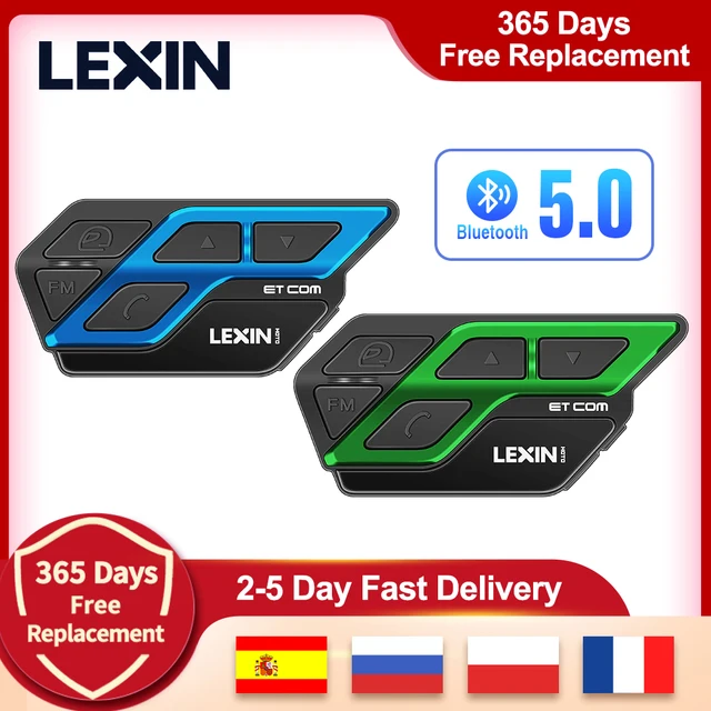 LEXIN 2PCS ET COM Helmet Intercom Motorcycle Bluetooth 5.0 Headsets