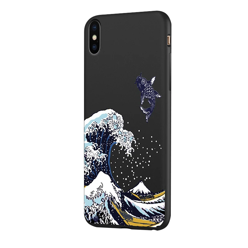 Ukiyo-E Стильный чехол для iPhone X XR XS MAX Cat Koi 3D выступающий рельеф матовый мягкий чехол для задней панели устойчивый к царапинам и царапинам - Цвет: Koi spindrift XS MAX