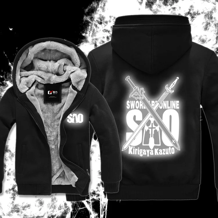 

Anime Sao Related Products Sword God Domain Night Light Printed Hoodie Thick plus Velvet Zipper Hoodie Coat
