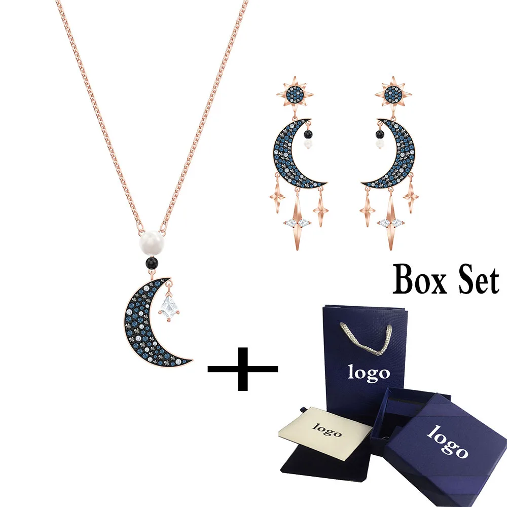 

2019 Exquisite New Symbolic Set Shiny Mysterious Night Sky Moon And Stars Crystal Female Jewelry Gift Couple Romantic Gift