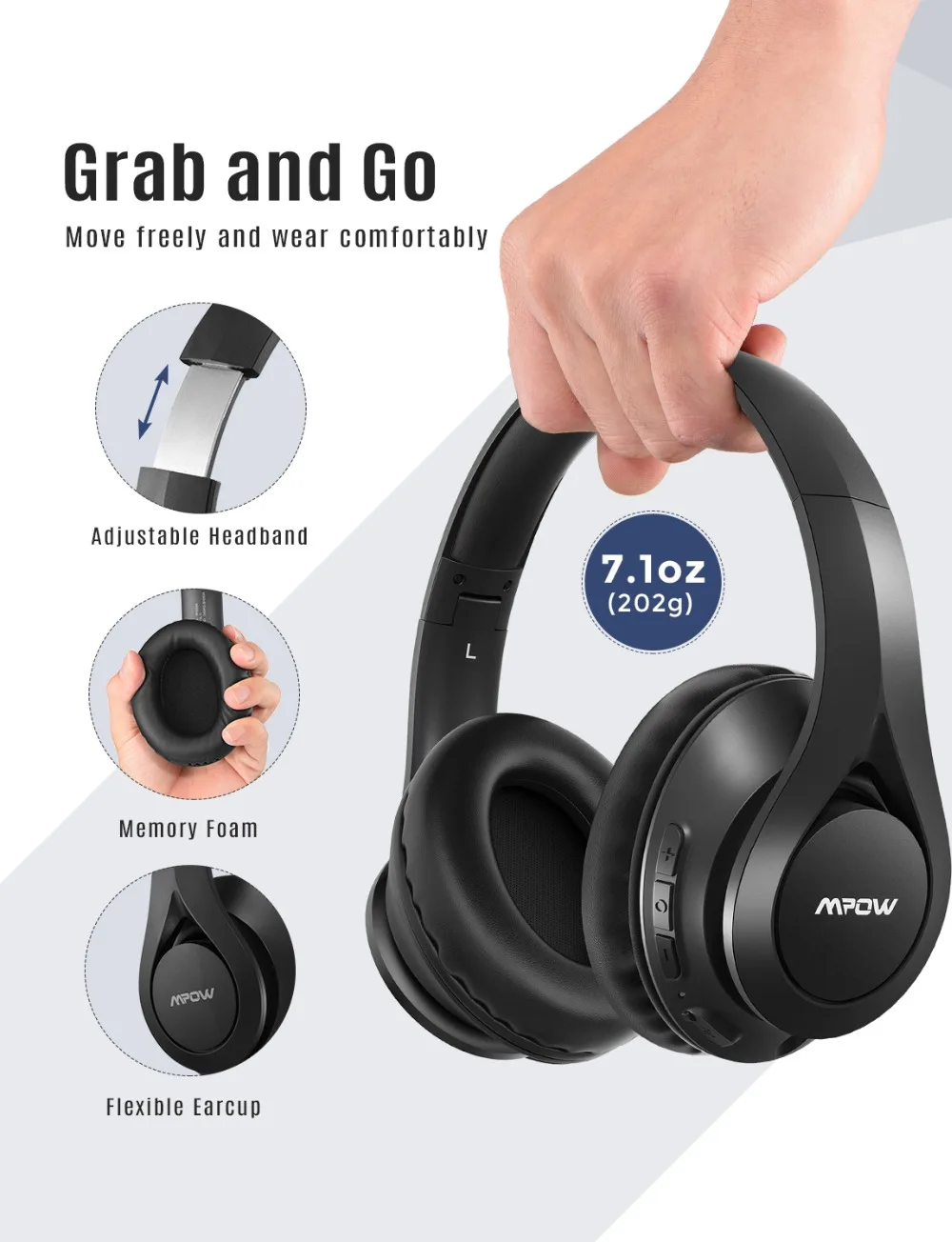 Mpow 059 IPO Wireless Headphones Bluetooth 5.0 Earphones Hifi Sound Headset With Microphone 25 Hours Playtime For Travel Work (4)