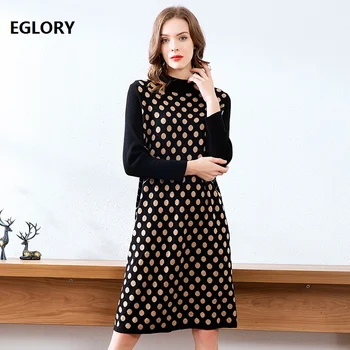 

New Korean Fashion Dress 2019 Autumn Winter Warm Casual Dress Women Polka Dot Patterns Knitting Long Sleeve Sweater Dress Female