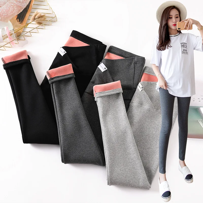 

Maternity Pants 2019 Autumn And Winter New Style Fashion plus Velvet Low-Rise Leggings Pink with Fleece Lining Velvet Maternity