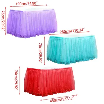 

Pleated Mesh Rectangle Dessert Table Skirt Shiny Starry Sky Sequins Cover Decoration for Wedding Baby Shower Party