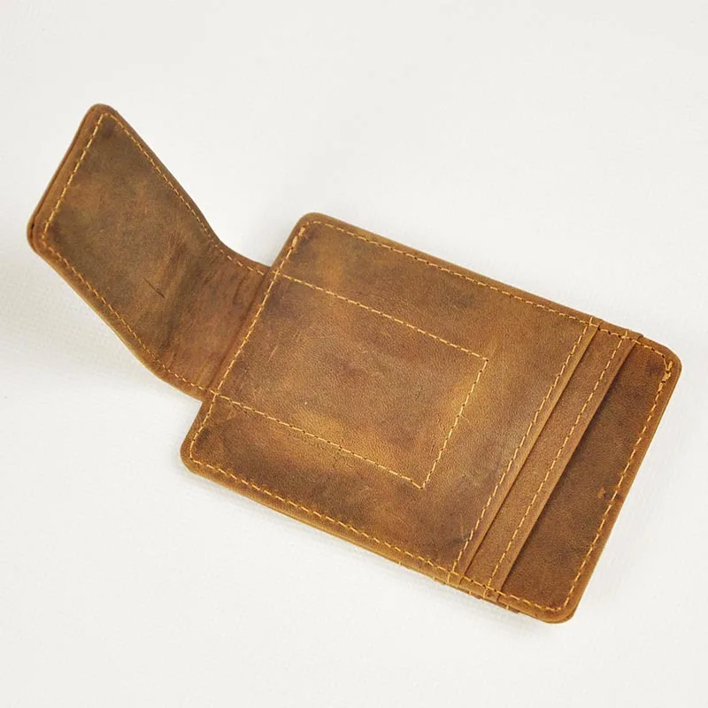 Vintage Genuine Leather Money Clip Front Pocket Clamp For Money Holders Magnet Magic Money Clips Wallet with Card ID Case 6