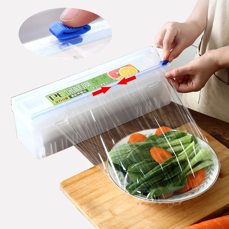 Plastic Food Wrap Dispenser With Slide Cutter Adjustable Cling Film