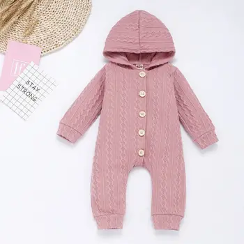 

Winter Warm Hooded Newborn Baby Girl Boy Rompers Unisex Infant Knitted Crochet Baby Jumpsuit Kids Clothes Solid Color