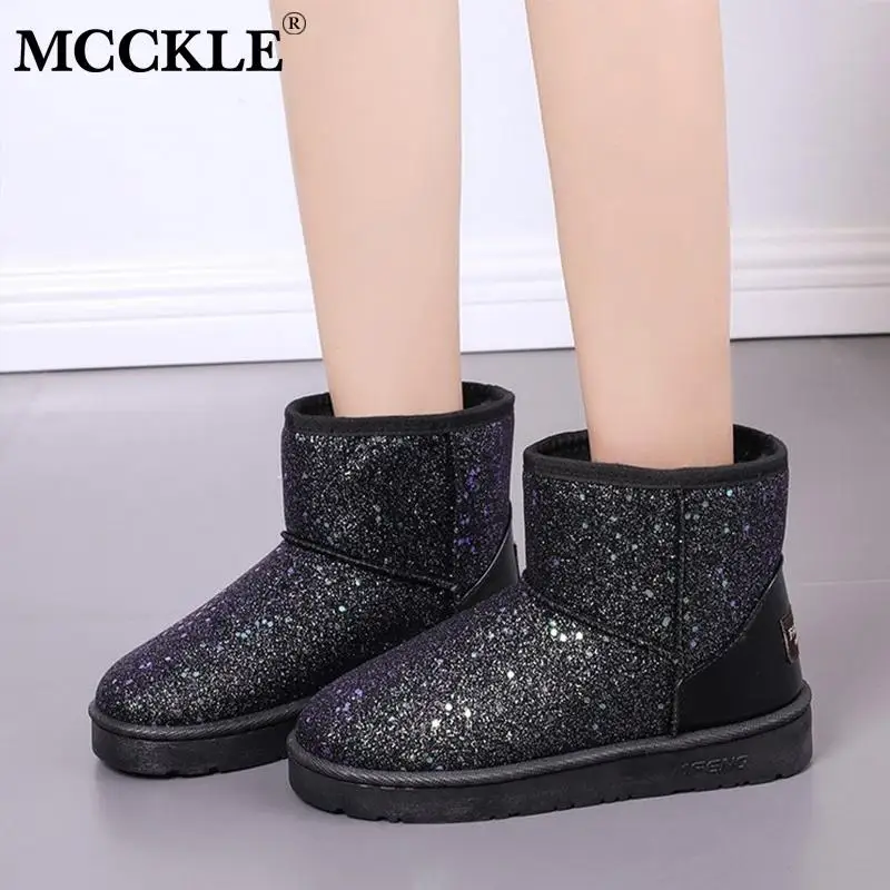 

MCCKLE Women Snow Boots Glitter Woman New Warm Short Plush Soft Ladies Ankle Boot Winter Fur Bling Platform Female Casual Shoes