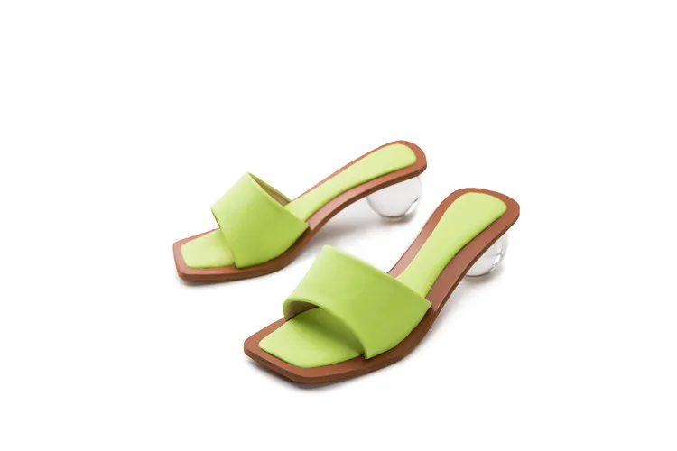 Eilyken/высококачественные прозрачные туфли из плексигласа; круглые прозрачные кристаллы; женские тапочки на каблуке; летние тапочки шлепанцы с квадратным носком