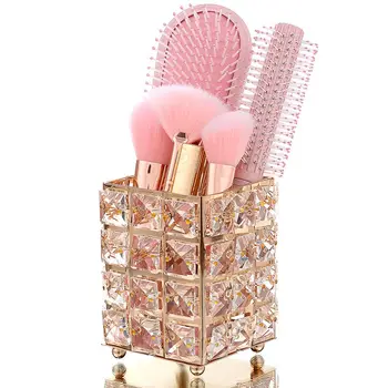 

Crystal Makeup Brush Storage Bucket Eyebrow Pencil Comb Finishing Square Box Sign The Pen Holder