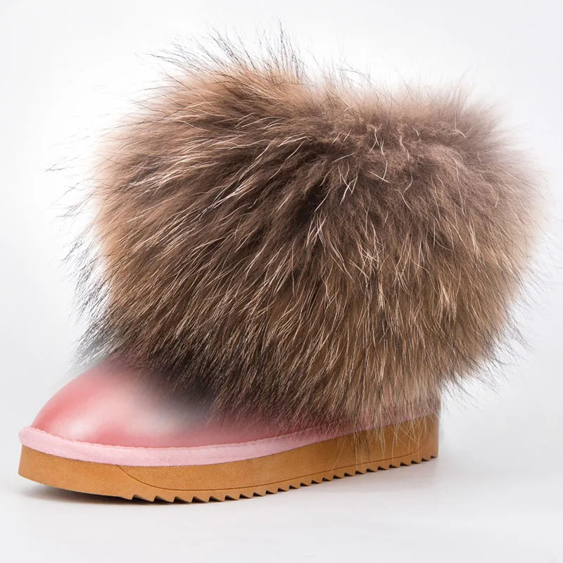 Женские ботинки из натуральной кожи с натуральным лисьим мехом; брендовая зимняя обувь; Теплые повседневные женские зимние ботинки с круглым носком; цвет черный, коричневый; размера плюс - Цвет: fox fur boots 16