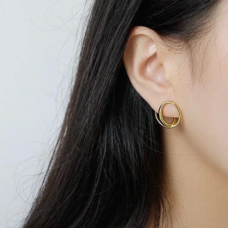 

Silvology 925 Sterling Silver Irregular Line Stud Earrings Geometric Circle Korea Earrings for Women Festival Jewelry Original