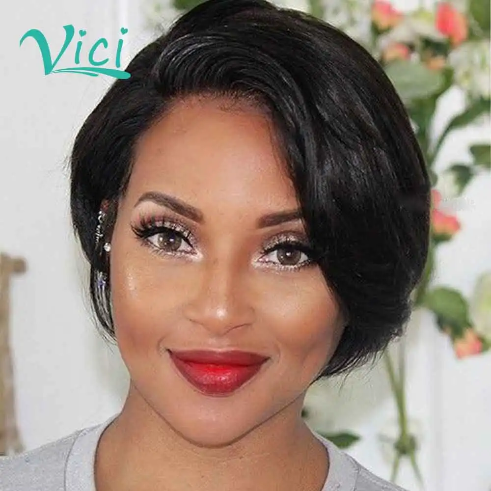 

Pixie Wig Human Hair Short Bob Wigs Straight Frontal Wig Glueless Preplucked Lace Wig Humain Hair Peruvian Hair Wigs For Women