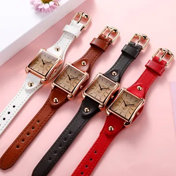 

Vintage Leather Women Watches Luxury Fashion Square Design Ladies Wristwatches Casual Small Female Quartz Clock Zegarek Damski