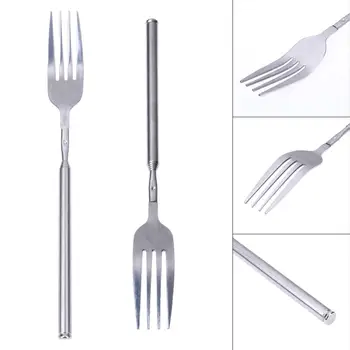 

22-64cm DIY Extendable Dinner Fruit Dessert Long Fork Stainless Steel Telescopic Fork Cutlery Kitchen Gadgets BBQ Accessories