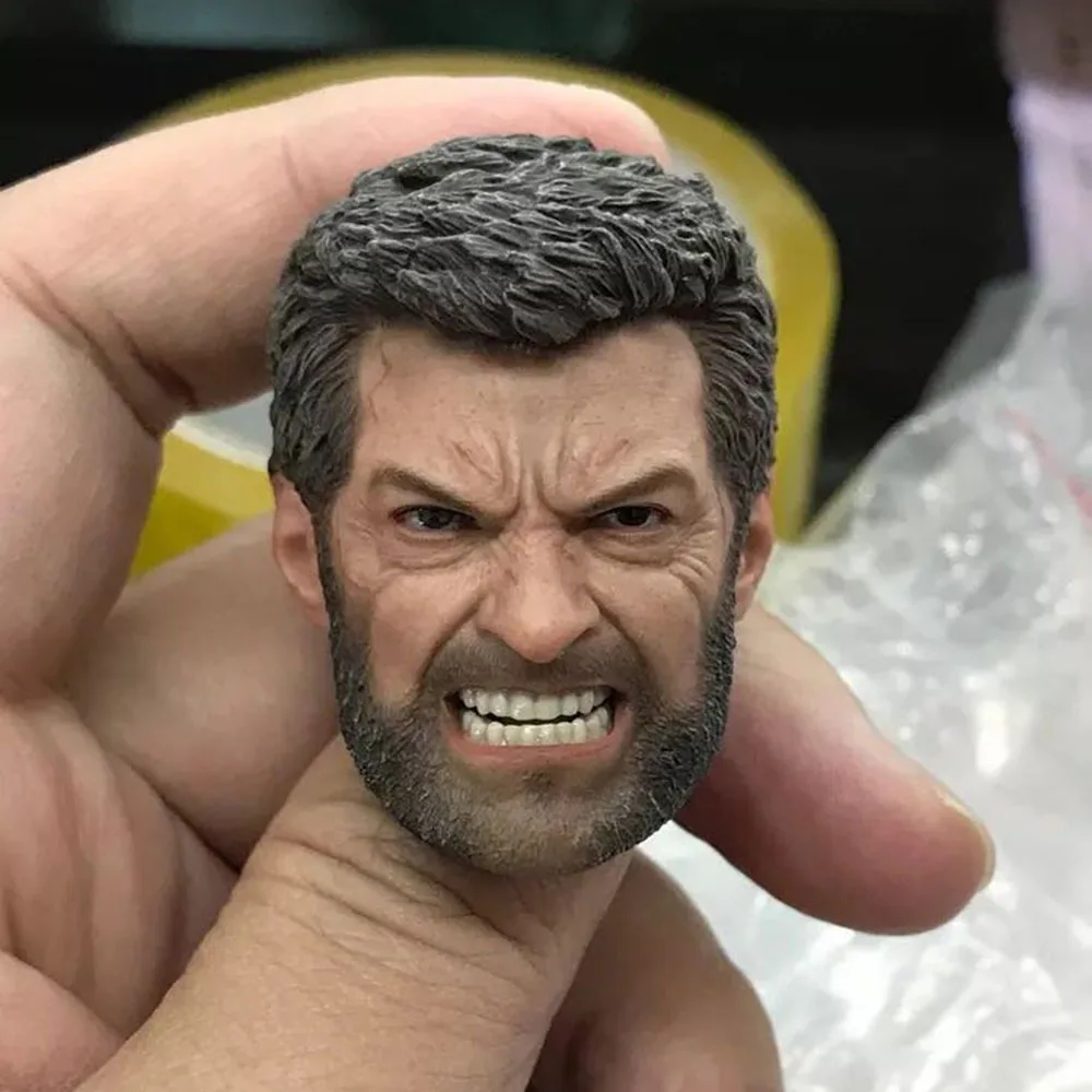 

1/6 Wolverines Wolf Uncle Logan Figure Head Carving Angry Head Sculpture with adjustable Teeth for 12 inches Body