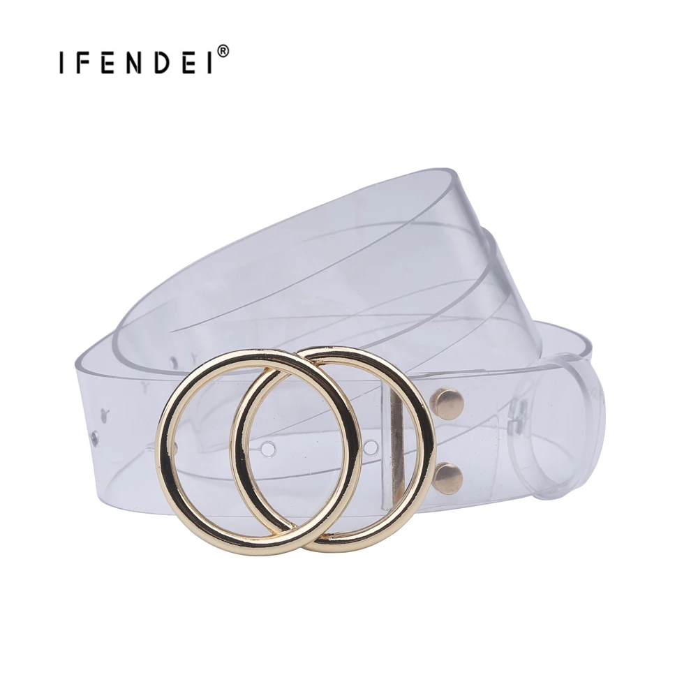 

IFENDEI Women's Double O-Ring Buckle PVC Transparent Strap Belts for Dresses Jeans