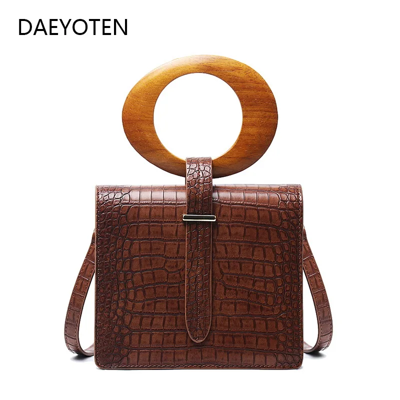 

DAEYOTEN New Fahion Wooden Handle Handbag Leopard Tote Bags Retro Shoulder Messenger Bag Designer Small Square Bags ZM0492