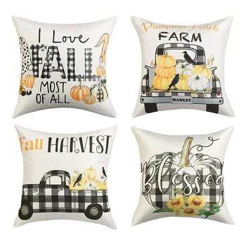 

Fall Decor Pillow Covers 18X18Inch, Thanksgiving Harvest Farmhouse Autumn Pumpkin Truck Throw Pillow Shams Cover