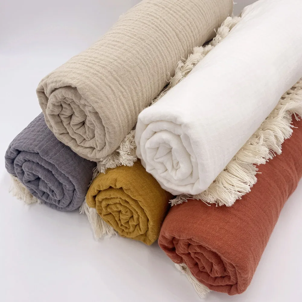 Mantas de muselina de algodón para bebé, edredón con borla para recién nacido, cubierta para cama de 110x120cm
