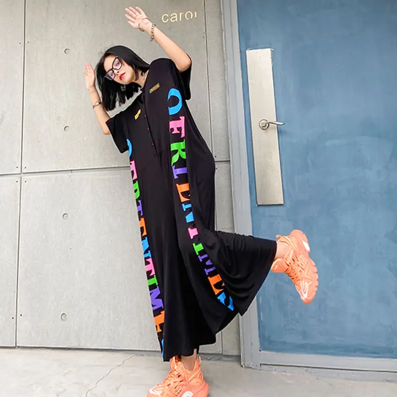 XITAO Tide Plus Size Letter Print Jumpsuits Women Clothes 2020 Summer New Fashion Vintage Pocket Match All Jumpsuits ZLL5238