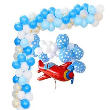 

12 Inch Blue White Cloud Balloon And Boy Airplane Toy Banner Birthday Wedding Decoration Hawaiian Theme Kids Birthday Party