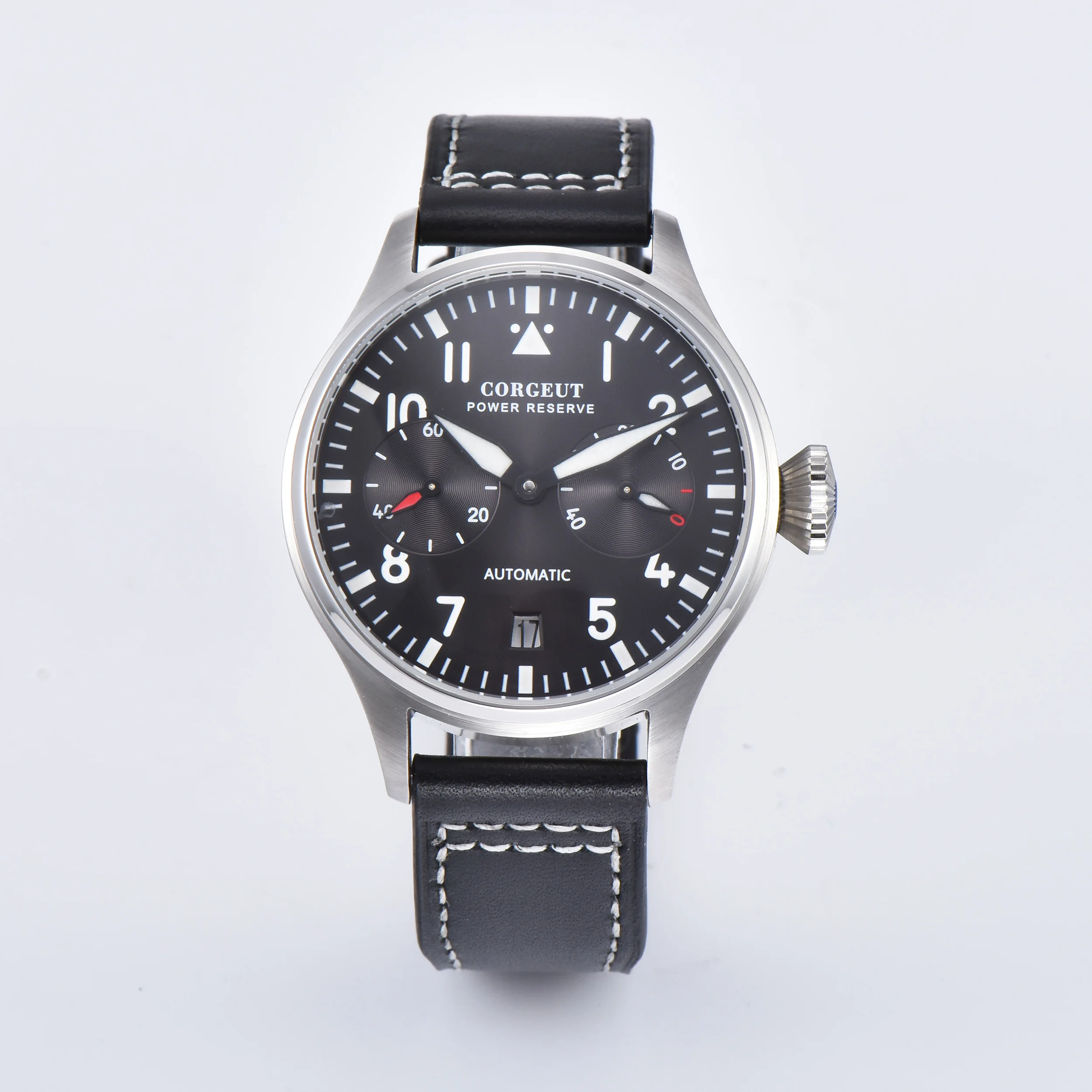 Мужские часы Corgeut 42 мм с черным циферблатом и запасным окном