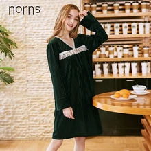 Norns Thin Gold Velvet Pajamas Nightwear Women's Sleepwear Four Seasons Sexy Long-sleeved Nightdress Ladies