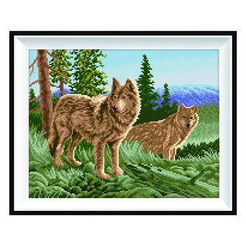 

LZAIQIZG Full Round Diamond Painting 2 Wolves AB Drill Brush Glue Canvas Diamond Embroidery Animal Home Decor Dropship 35x45cm