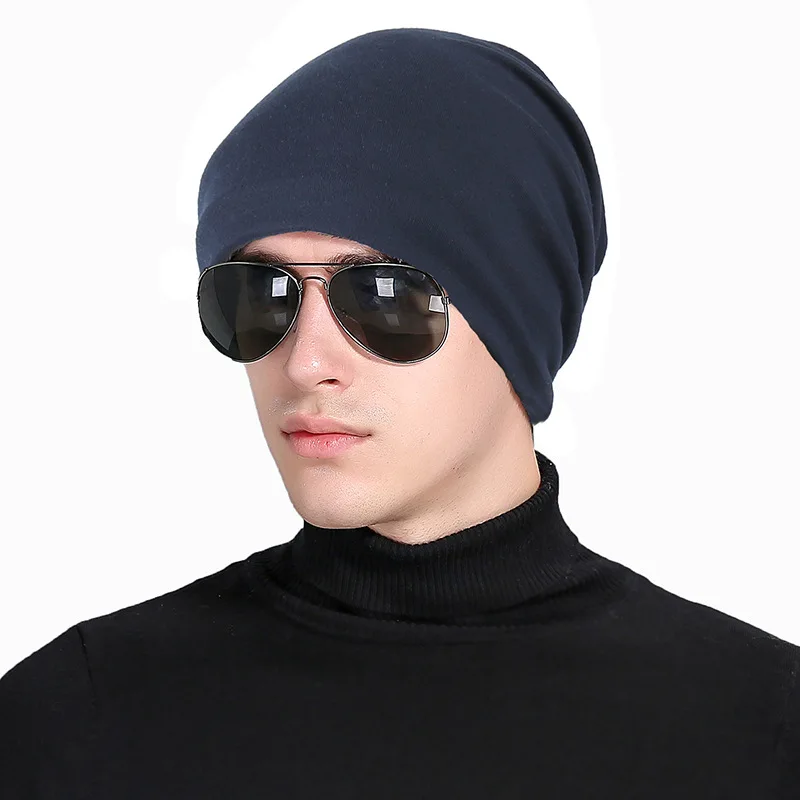 

Autumn Winter Hat Men's Black Cotton Soft Elastic Caps Outdoor Warm Street Hip-hop Nightclub Party Beanie Men Skullies Wholesale
