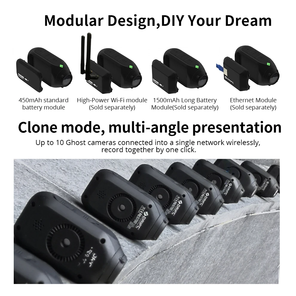 Спортивная камера для езды на мотоцикле и велосипеде Drift Ghost 4k + Plus HD с Wi Fi App Control