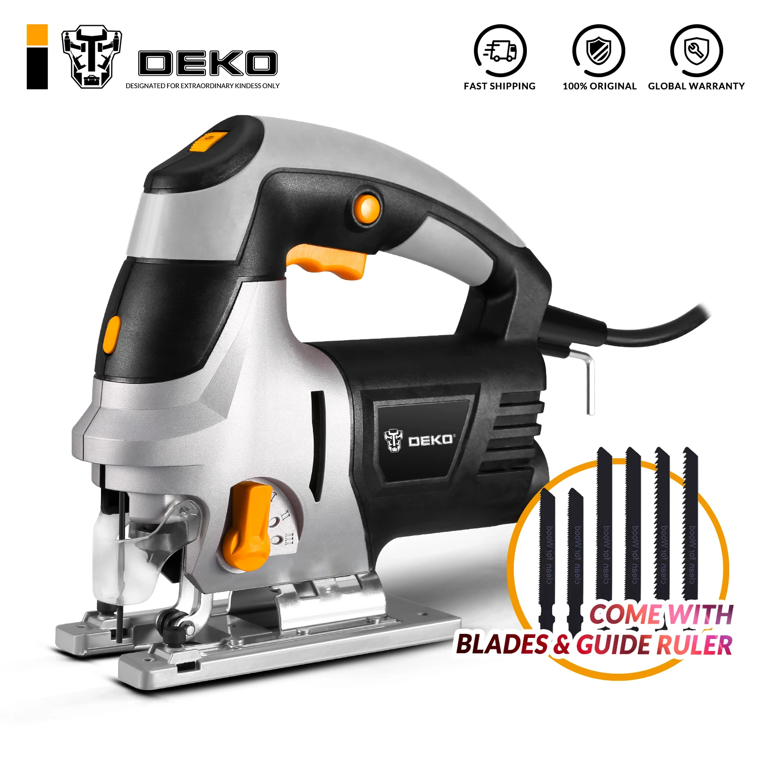 DEKO 3000 RPM JigsawPortable Multi-Function Woodworking Electric saw with LED lightVariable SpeedPower Tool