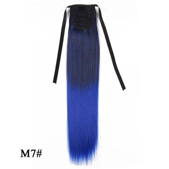 Leeons 20'' Synthetic Ponytail Hair pieces Heat Resistant Fiber Straight Ribbon Clip In Hair Extension 21 colors Brown Black m7