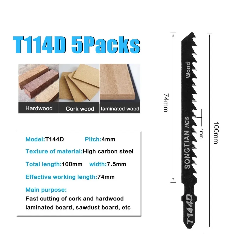 

10Pcs Jig Saw Blades Set Jigsaw Blades Metal Wood Assorted Blades T144D T118A Saw Blade For Fast Cutting Woodworking Tools