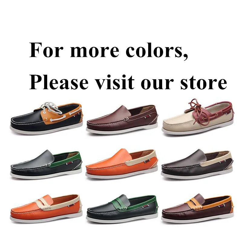 Men Women Genuine Leather Docksides Classic Boat Shoes,Man Homme Femme Red Brown Plus Size 36-46 Brand Flats Loafers 2019A088