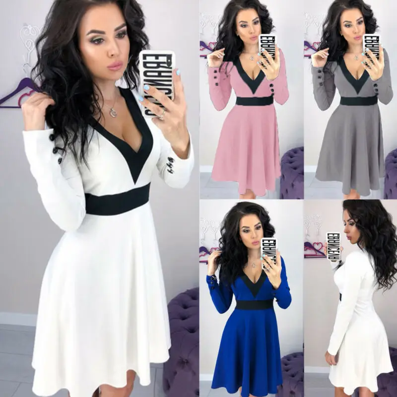 

Lady Swing Midi Dress V-neck Elegant Evening Party Club Skater Dress