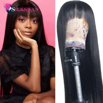 

Non-lace Wigs Full Machine Made Wig 180% Density Hair Wig With Bang Silkswan Brazilian Human Remy Hair24 26 28 30 Inch Hair Wigs