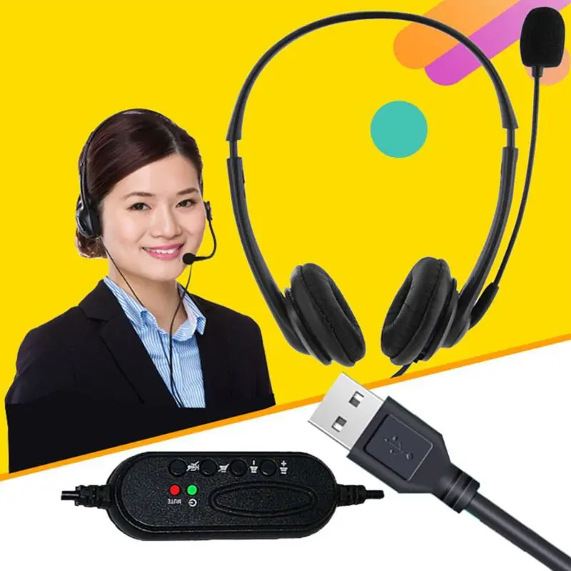 USB Wired Interface Neckband Ergonomic Noise Cancelling 360 Rotatable Headset Microphone Call Centre