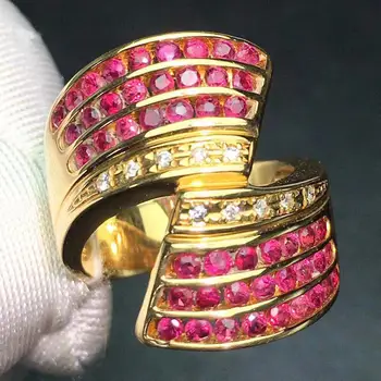 

Fine Jewelry Real 18K Gold 100% Natural 1.3ct Red Ruby Gemstone Luxury 18k Gold Diamonds Stone Female Ring for Women Rings