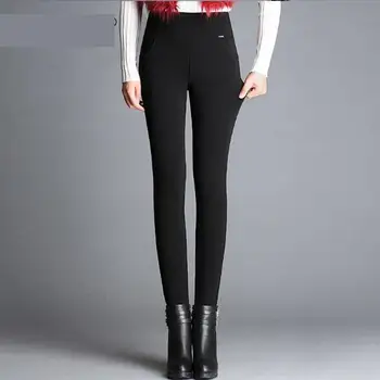 

High Waist Women Pants Velvet Warm Winter Trousers For Ladies Office Work Wear Leggings Pencil Pants Black Plus Size 5XL 6XL