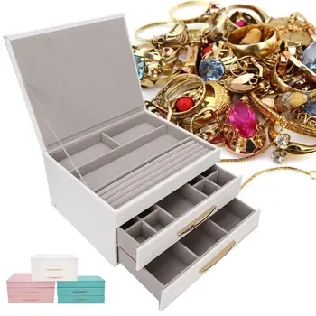 

Jewelry Box PU Large Capacity Multi-Layers Boxes Rings Earrings Portable Jewelry Organizer Display Travel Jewelry Case Container