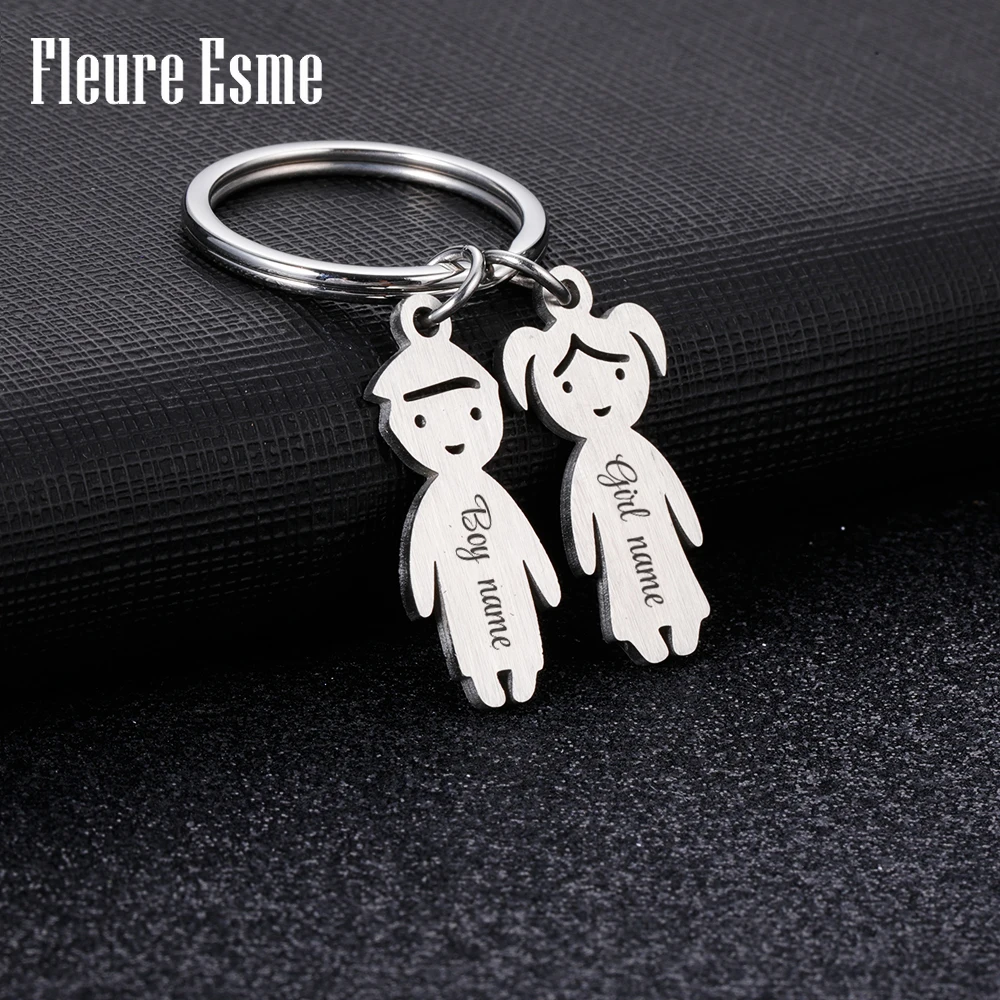 Engraved Name Keychain Gift Personalized For Child Family Custom Stainless Steel Key Ring Boy Girl Kid Pendant Man Women Jewelry | Украшения