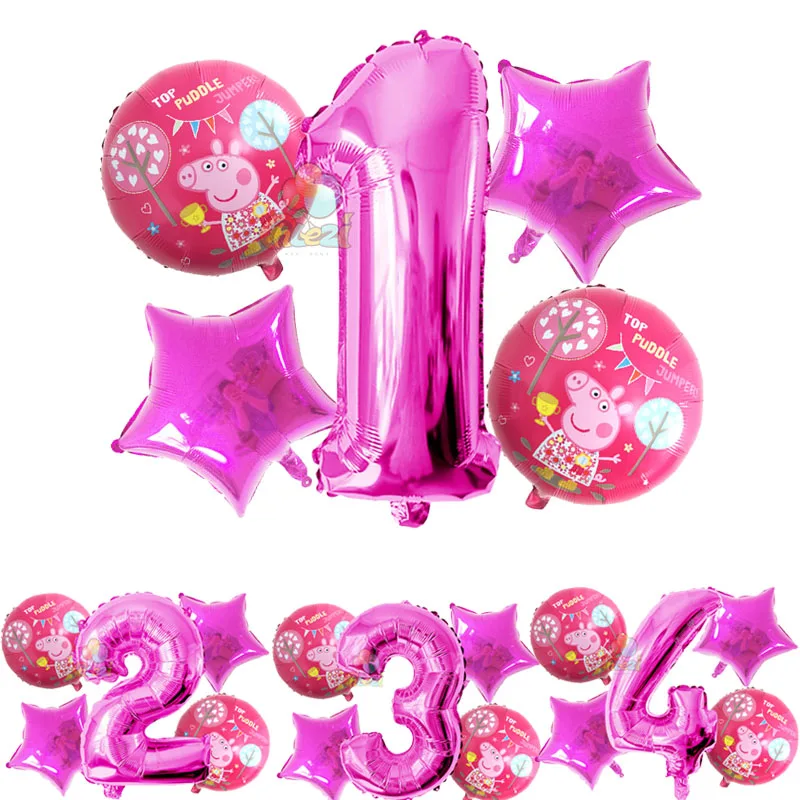 5 шт. PEPPAPIG синий Джордж День рождения воздушные шары Декор на возраст 1, 2, 3, номер рождения globos розового и голубого цвета с изображением свинки baby shower игрушки, принадлежности для вечеринок - Цвет: pink 2