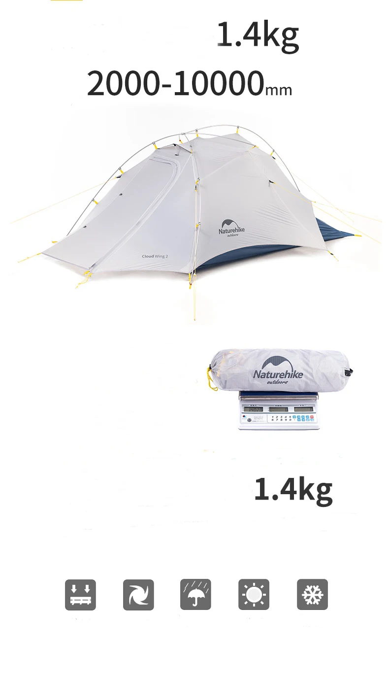 Naturehike Cloud Up Wing 2 Мужская палатка 15D с силиконовым покрытием, нейлон, ультралегкие портативные ветронепроницаемые палатки для походов на открытом воздухе