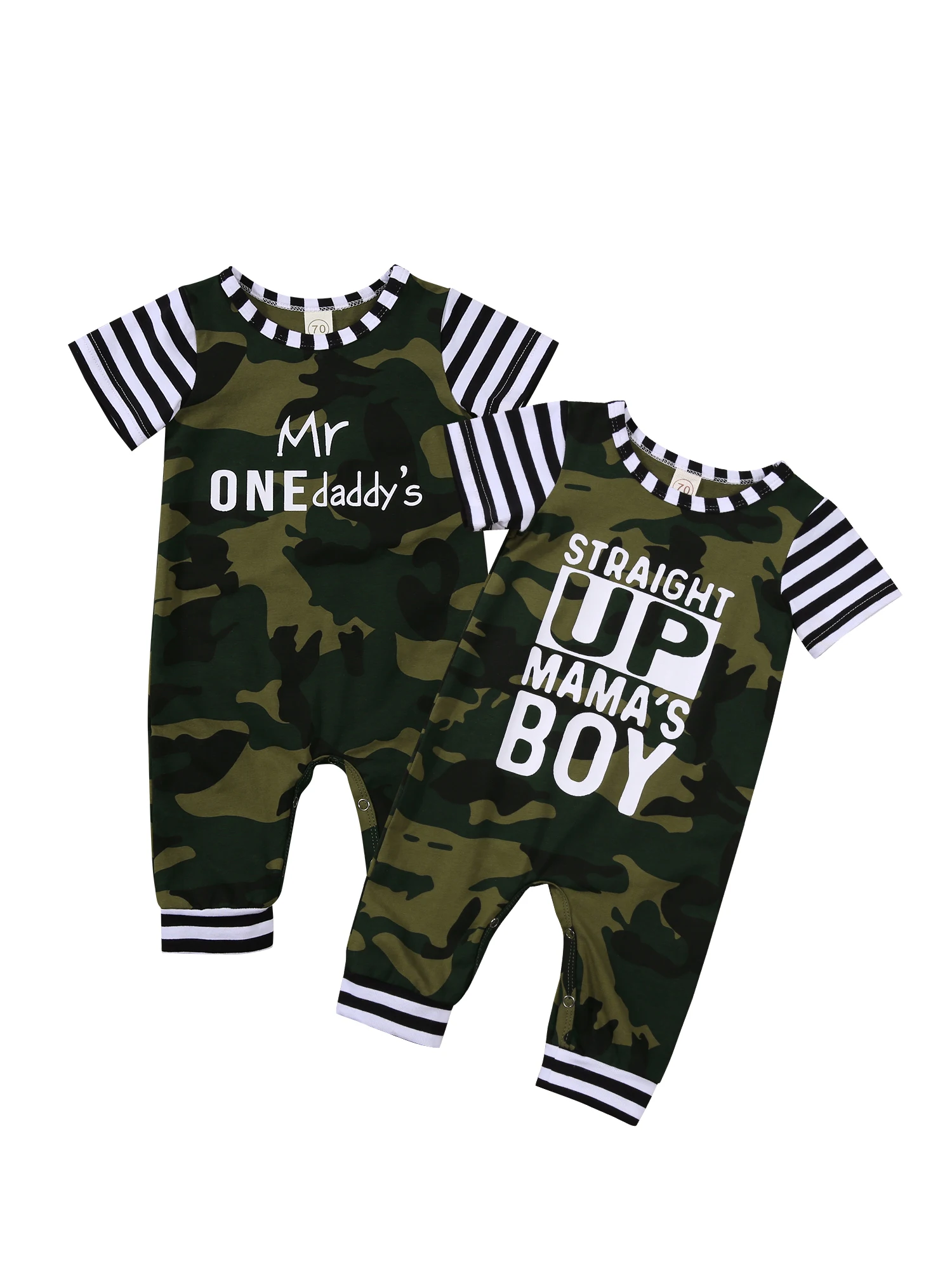 

Infant Short Sleeve Romper with Camouflage Horizontal Stripes Letter Print Loose Version Clothing Newborn Baby Clothes Sets