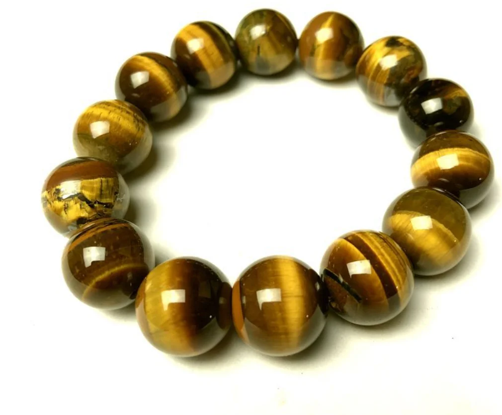 High quality 14mm yellow tiger eye stone string elastic men's bracelet punk retro personality unique jewelry