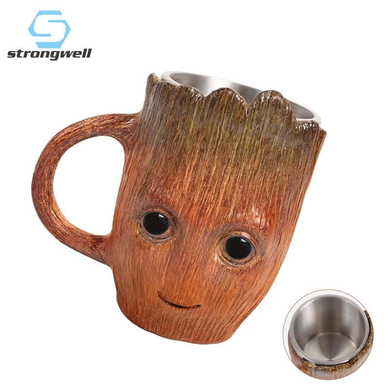 

Strongwell Baby Groot Stainless Coffee Cup Mug 3D Stereo Tree Man Marvel Groot Doll The Galaxy Avengers Figurine Kids Cartoon