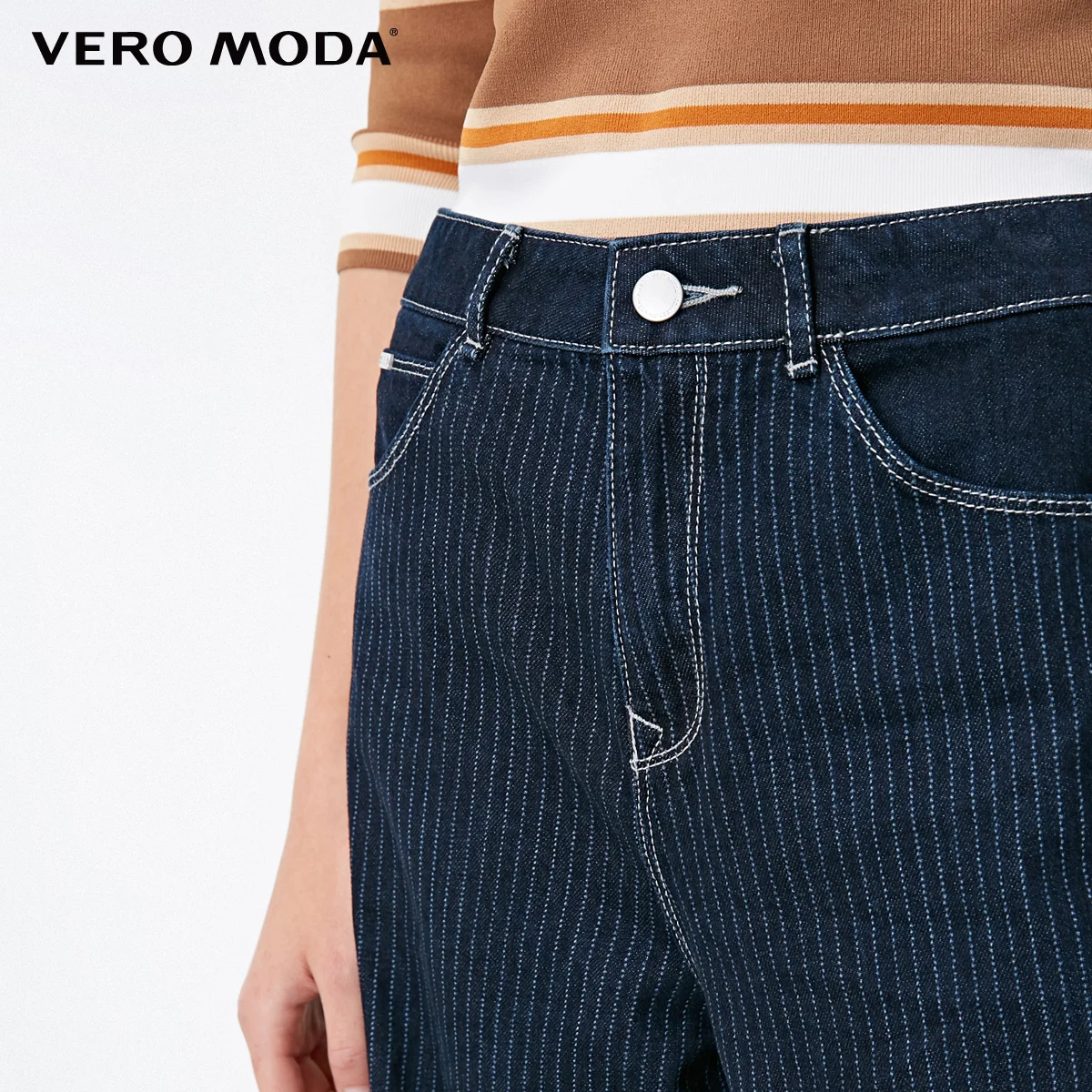 Vero Moda Новое поступление Женские полосатые широкие джинсы капри с высокой талией | 31846I505