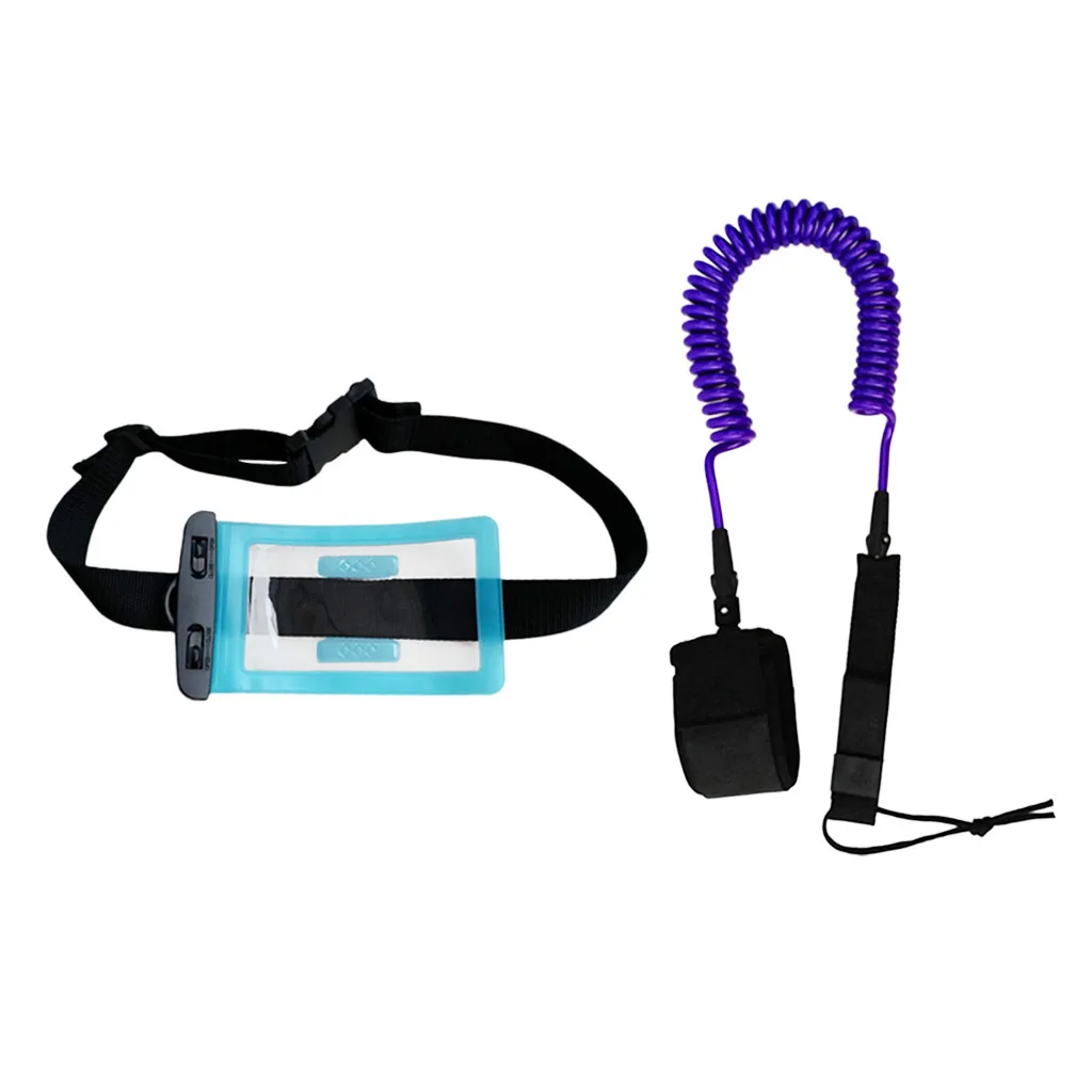 10ft 7mm Coiled Surfboard SUP Leash Stand up Paddle Board Leg Rope Ankle Strap with Waterproof Wallet Dry Bag for Surfing 