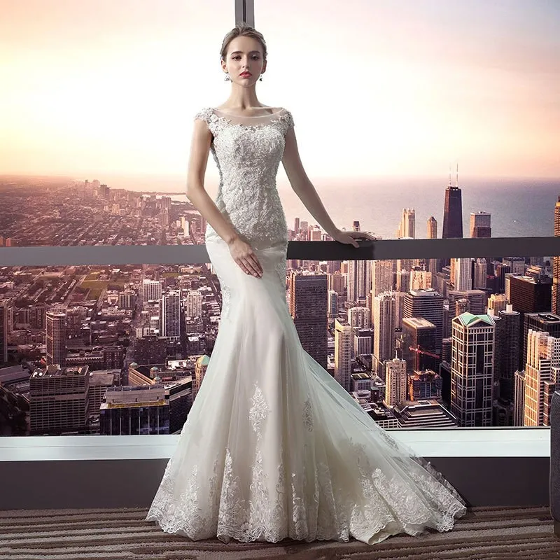 Vestido De Noiva 2021 свадебное платье с круглым вырезом и шлейфом роскошное кружевное